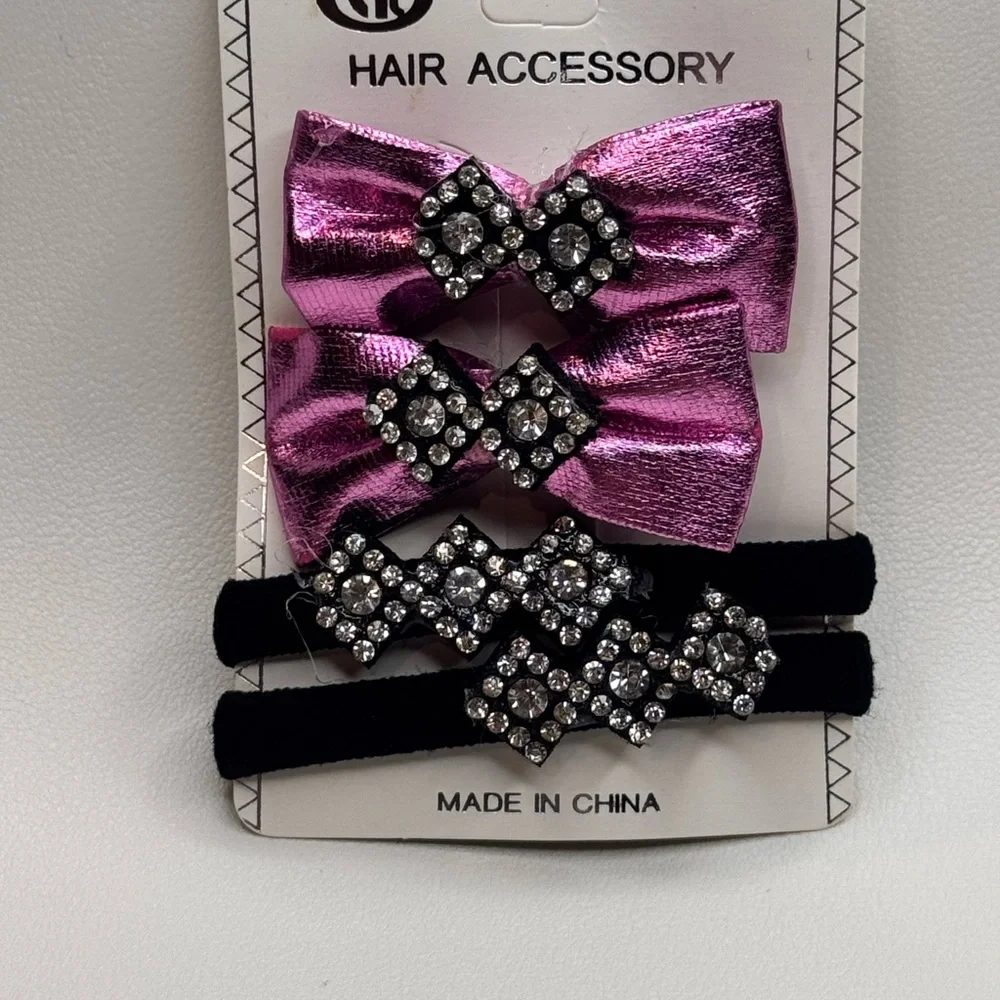 Pink and Black Hair Accessories with Elegant Rhinestone Embellishments